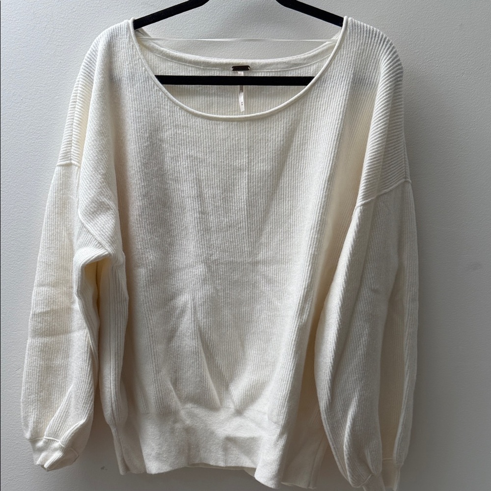 Free People Ivory Ribbed Knit Top